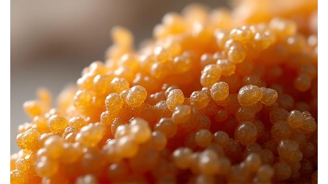 発酵中の米ぬかのイメージ。湿った土のような質感と、微妙に泡立つ表面が、微生物の活動を暗示している。