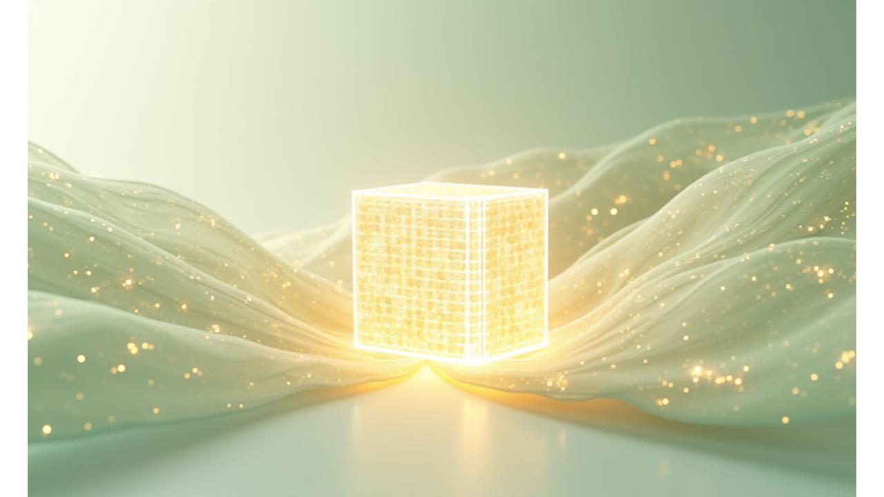 異なる利用目的を表す抽象的な光の筋と、それらが中心の安全なデータ保管庫に集約される様子。日本の伝統的な紋様が背景に微かに見える